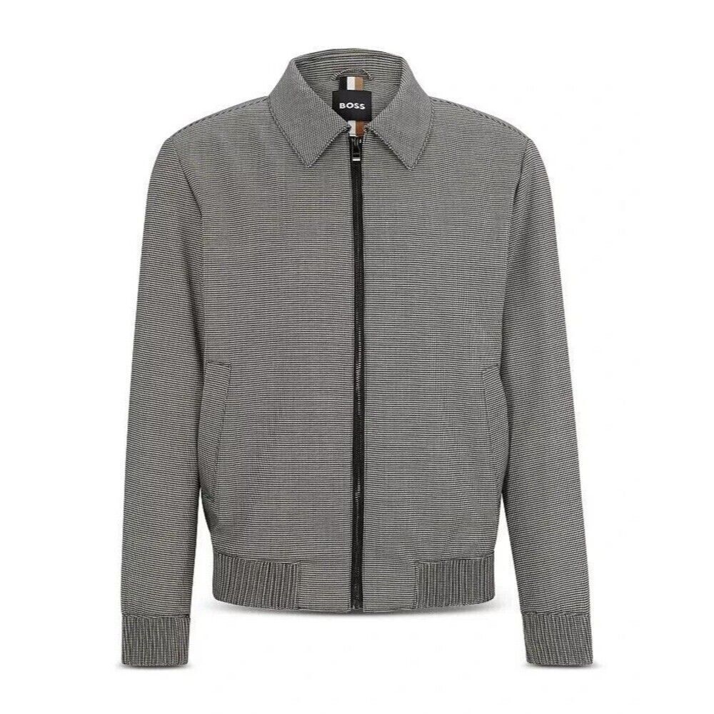HUGO BOSS Bomber Jacket Mens Size 46 R Black Houndstooth Zip Up HANRY WING $595